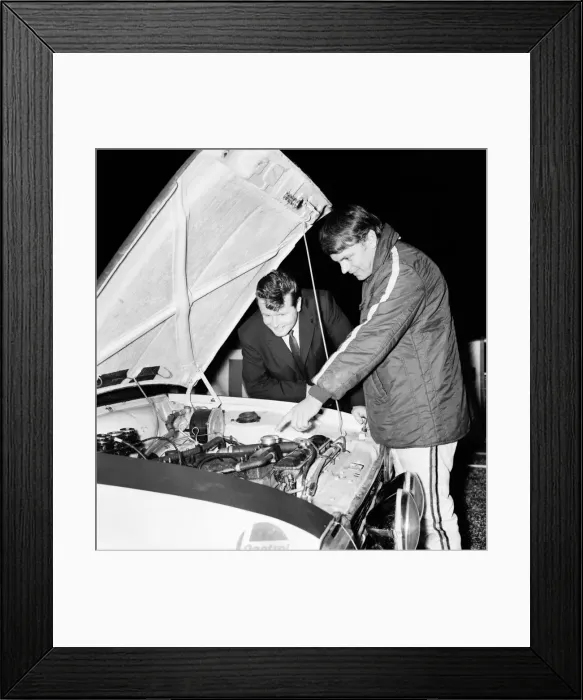Framed Print : Sport - Motor. Rally racing. Sgt. Wally Eastern, is shown the Engine of Roger Clark Framed Print : Sport - Motor. Rally racing. Sgt. Wally Eastern, is shown the Engine of Roger Clark