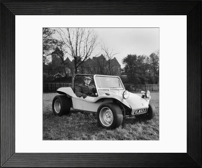 Framed Print : Transport. Motor cars. The new GP Bugle Buggy, an open roadster with a tough fibreglass Framed Print : Transport. Motor cars. The new GP Bugle Buggy, an open roadster with a tough fibreglass