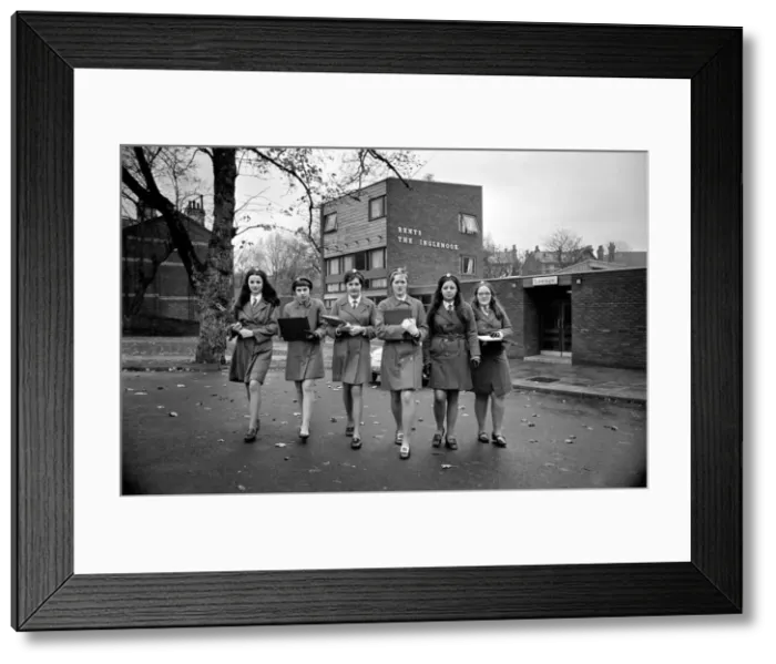 Framed Print : School girls near Liverpools Sefton Park out on an urban trip as part of their