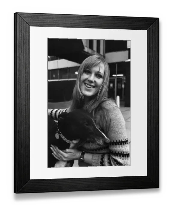 Framed Print : People with animals. Woman. Fiena Ward with her dog Barnabas outside Manchester College Framed Print : People with animals. Woman. Fiena Ward with her dog Barnabas outside Manchester College