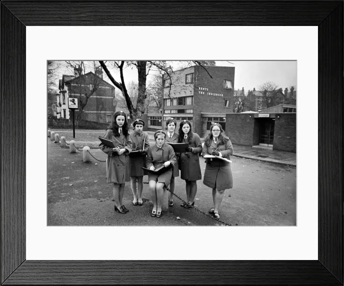 Framed Print : School girls near Liverpools Sefton Park out on an urban trip as part of their