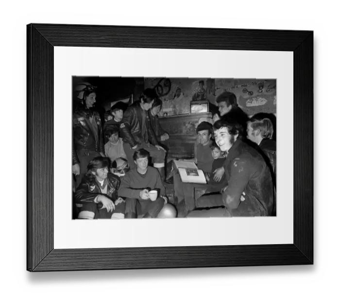 Framed Print : Mr. Ted Wood of Birch, near Manchester reads the Bible to Hell Angels Club during a Framed Print : Mr. Ted Wood of Birch, near Manchester reads the Bible to Hell Angels Club during a
