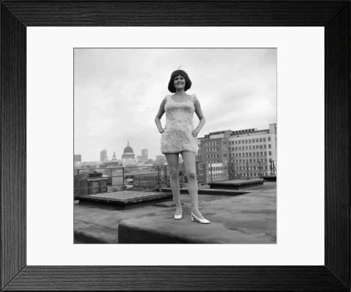 Framed Print : Fashion Clothing. Sue Sampson model girl, 24, in a dress made from poultry feathers in Framed Print : Fashion Clothing. Sue Sampson model girl, 24, in a dress made from poultry feathers in