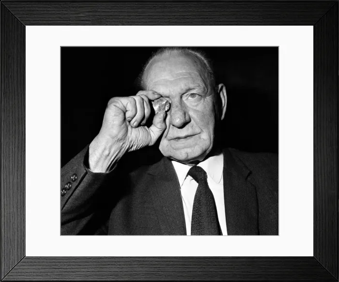 Framed Print : Elderly man studying a new fifty pence close up. November 1969 Z11025 Framed Print : Elderly man studying a new fifty pence close up. November 1969 Z11025