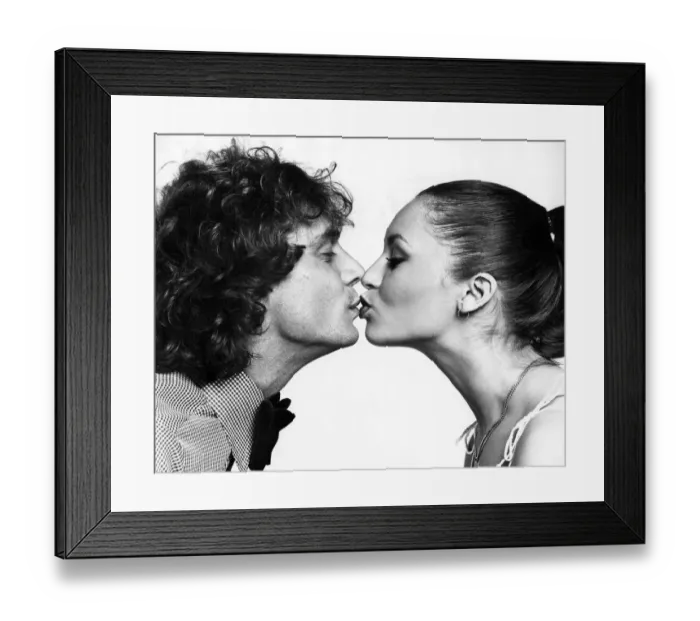 Framed Print : Peter Powell from Radio One and Model Geraldine seen here kissing for Daily Mirror