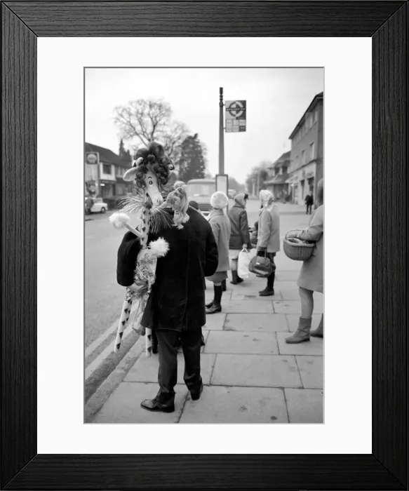 Framed Print : Mr. David Riche the hairdresser has designed a 4ft giraffe that can hold five wigs