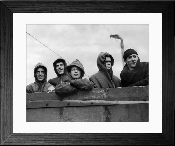 Framed Print : Heroes of the Arctic. Typical members of a ships crew who have fought their way through Framed Print : Heroes of the Arctic. Typical members of a ships crew who have fought their way through