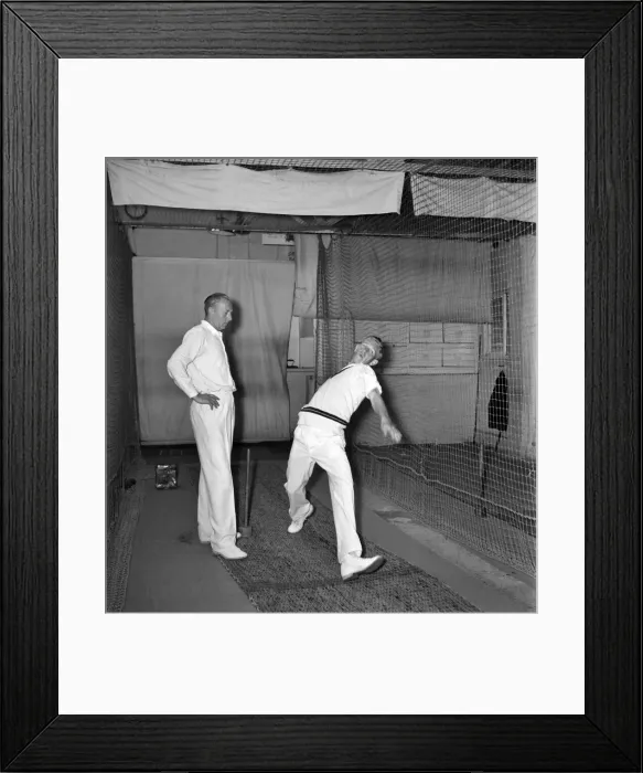Framed Print : Cricketer / Cricket: South African fast Bowler Geoff Griffin gets advice from Alf Grover Framed Print : Cricketer / Cricket: South African fast Bowler Geoff Griffin gets advice from Alf Grover
