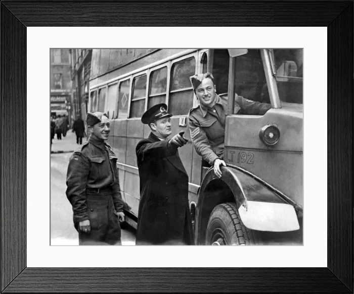 Framed Print : Army Drivers: Buses. Segt. driver Kirman (bus driver) and his pal driver Hardigan Framed Print : Army Drivers: Buses. Segt. driver Kirman (bus driver) and his pal driver Hardigan