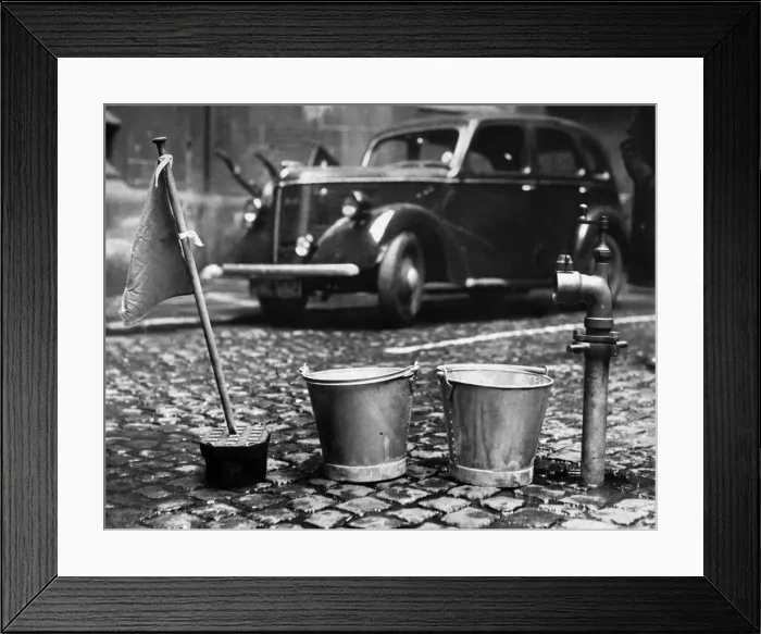 Framed Print : Standpipes and buckets on the streets of Manchester. A sign that the drought weather of