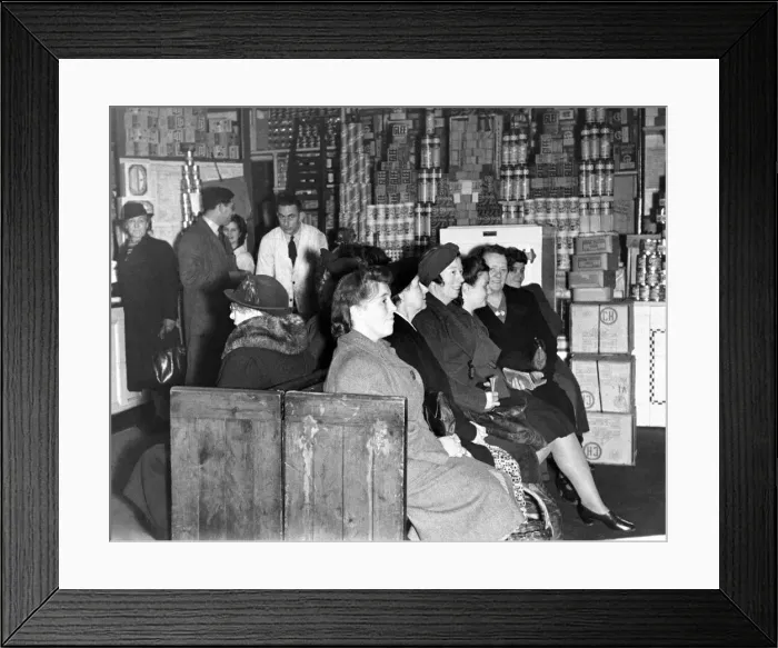 Framed Print : Pew for your service'instead of queue is the motto at Lacey