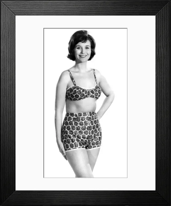 Framed Print : Reveille fashions 1962: Ann Cave modelling matching bra and panties. May 1962 P011081
