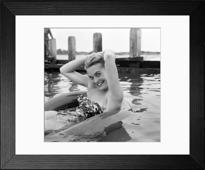 Framed Print : Shirley Burniston seen here modelling an all in one Swim suit Framed Print : Shirley Burniston seen here modelling an all in one Swim suit