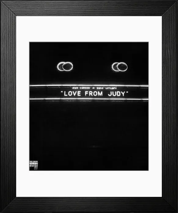 Framed Print : Names of stage shows in lights at London Theatres (night shots). Love from Judy Framed Print : Names of stage shows in lights at London Theatres (night shots). Love from Judy