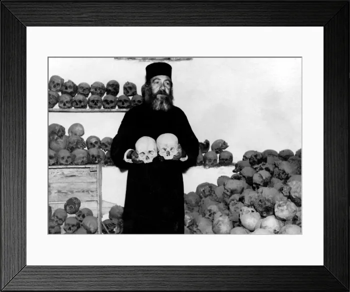 Framed Print : The monks are on familiar terms with the remains of 20, 000 of their predecessors stacked Framed Print : The monks are on familiar terms with the remains of 20, 000 of their predecessors stacked