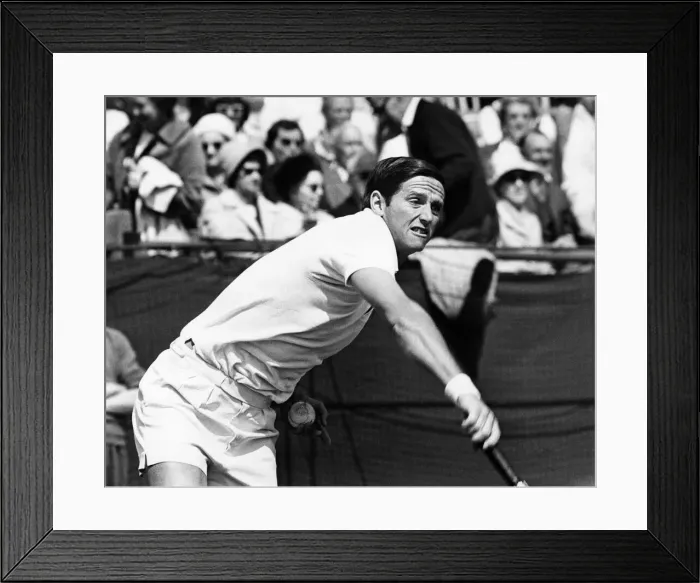 Framed Print : Roy Emerson in action against Mark Cox during Wimbledon. April 1968 P011385