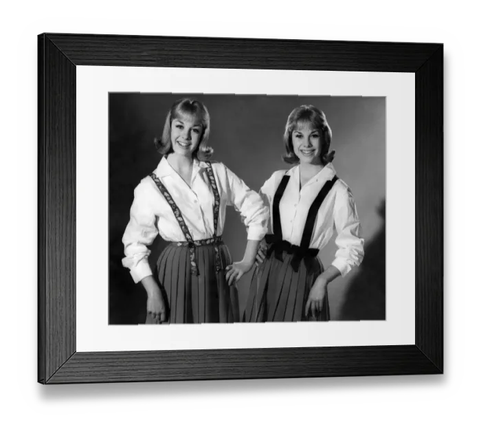 Framed Print : Reveille fashions 1962: Susan and Jennifer Baker seen here modeling Alpibe dresses in Framed Print : Reveille fashions 1962: Susan and Jennifer Baker seen here modeling Alpibe dresses in