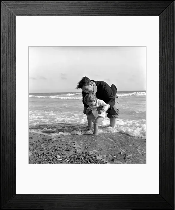 Framed Print : Father and child Padding in the sea at Little Hampton. August 1953 D5204 Framed Print : Father and child Padding in the sea at Little Hampton. August 1953 D5204