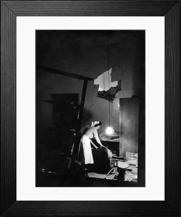Framed Print : Nurse searching a blasted room during World War two. September 1944 P012282 Framed Print : Nurse searching a blasted room during World War two. September 1944 P012282
