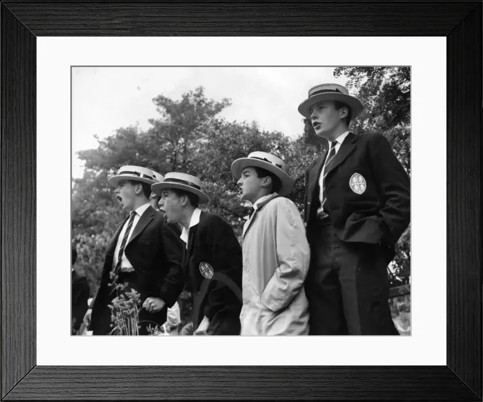 Framed Print : Boys from Durham School cheer their fancies during the Durham Regatta held on the River Framed Print : Boys from Durham School cheer their fancies during the Durham Regatta held on the River