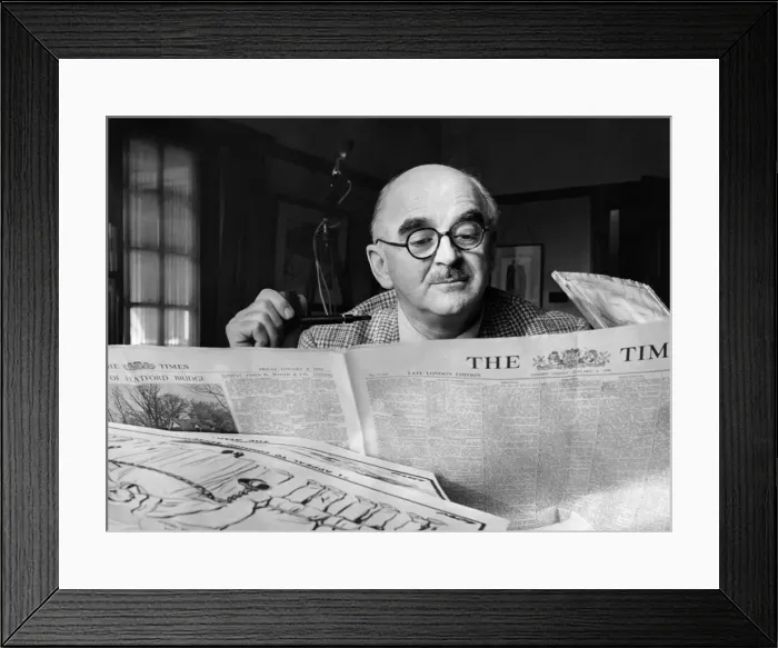 Framed Print : Caricaturist David Low at his Golders Green Home. September 1951 P011155 Framed Print : Caricaturist David Low at his Golders Green Home. September 1951 P011155