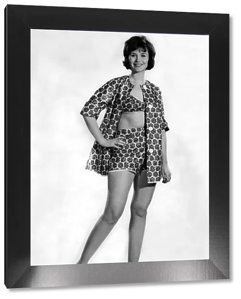 Woman wearing a patterned swimming costume. May 1962 P011068