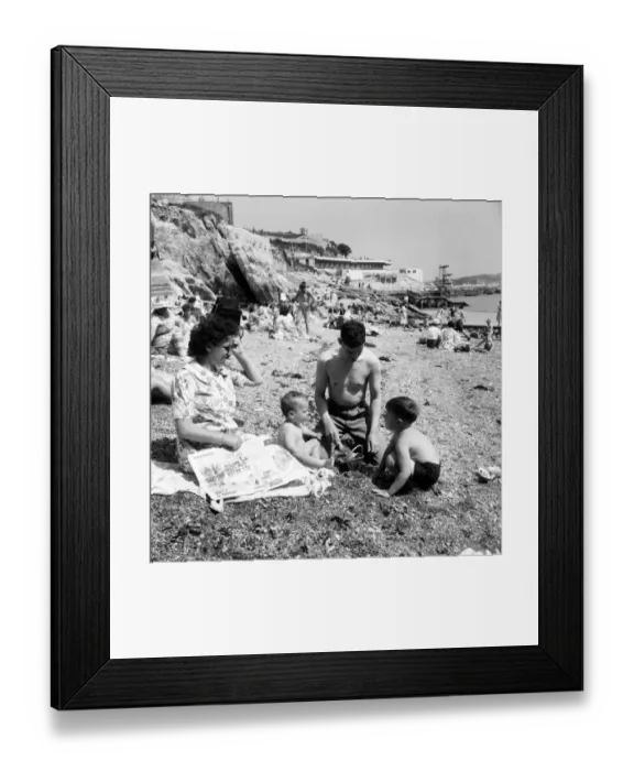 Framed Print : Families on the beach at Plymouth: Mr. Fred Giles with his wife Doreen