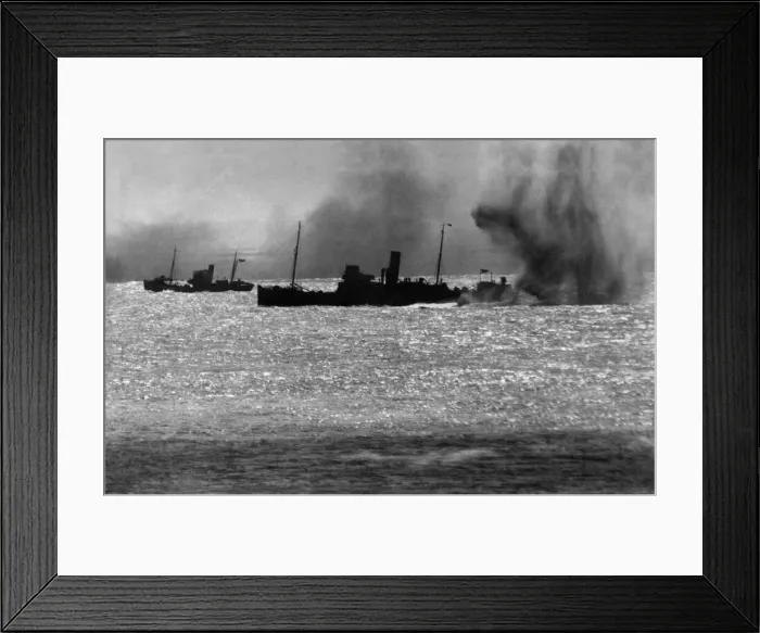Framed Print : World War II. Shipping. Merchant ships shelled by The Germans in the English Channel Framed Print : World War II. Shipping. Merchant ships shelled by The Germans in the English Channel