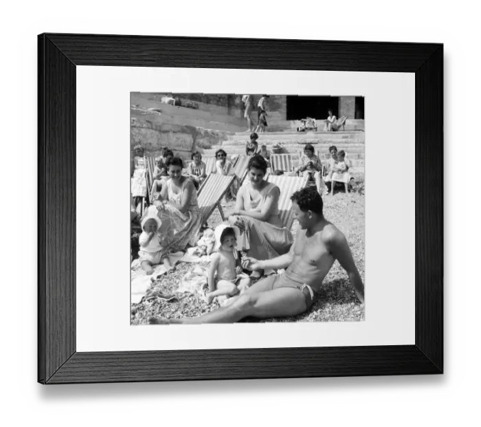 Framed Print : Families on the beach at Plymouth Police Constable Terence Ford