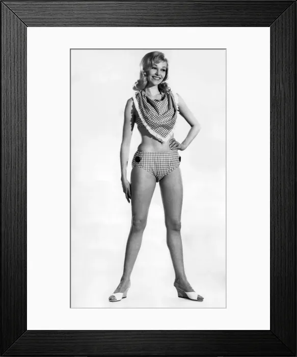 Framed Print : Woman wearing a bikini with unusual neckscarf. June 1962 P011069 Framed Print : Woman wearing a bikini with unusual neckscarf. June 1962 P011069