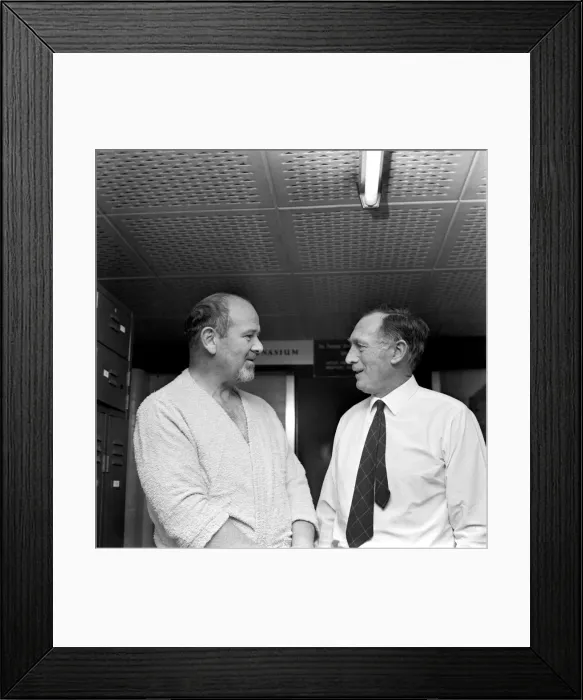 Framed Print : Sport: Rugby Union South African visit to Sauna baths: Managers face to face at a Sauna Framed Print : Sport: Rugby Union South African visit to Sauna baths: Managers face to face at a Sauna