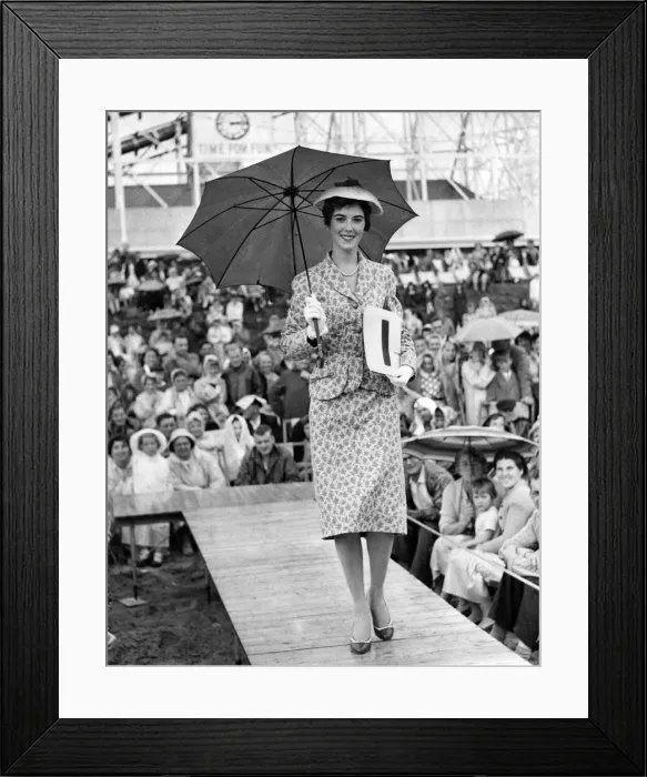 Framed Print : Woman: Beauty Contest. Contestant in the Mirror Beach Fashion Contest seen here