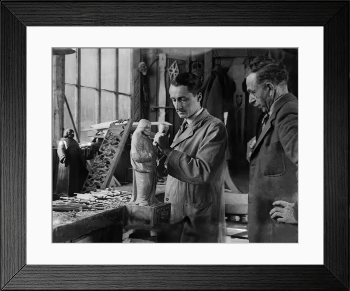 Framed Print : Wood Carving: Mr. F. Thompson superintending the work in his stop at Kilburn Yorkshire Framed Print : Wood Carving: Mr. F. Thompson superintending the work in his stop at Kilburn Yorkshire