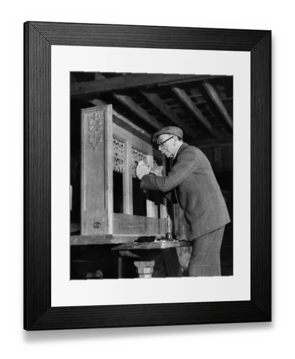 Framed Print : Mr. Robert Thompson. Wood carver of Kilburn, Yorks. June 1945 P013244