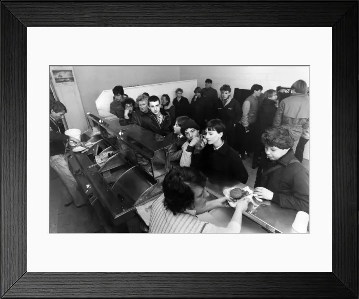 Framed Print : Fish and Chip Shop: Queues of schoolkids waiting to be served at Tony Burman Framed Print : Fish and Chip Shop: Queues of schoolkids waiting to be served at Tony Burman
