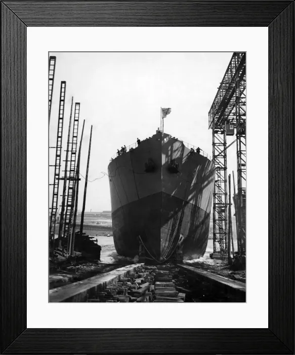 Framed Print : Going down the slipway the ship appears quite a normal vessel Framed Print : Going down the slipway the ship appears quite a normal vessel
