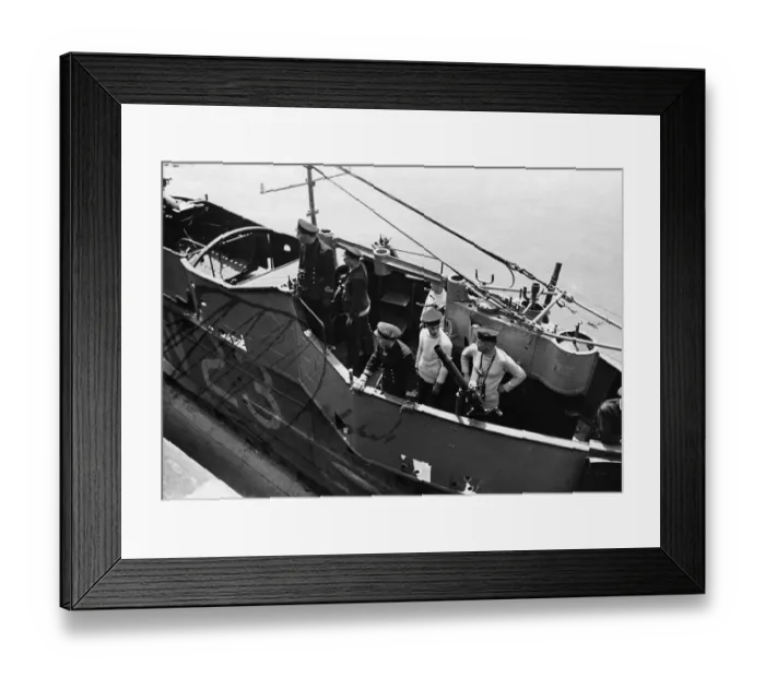 Framed Print : Home at last. Some of submarine crew in Hatch photographed after safe arrival at Base Framed Print : Home at last. Some of submarine crew in Hatch photographed after safe arrival at Base