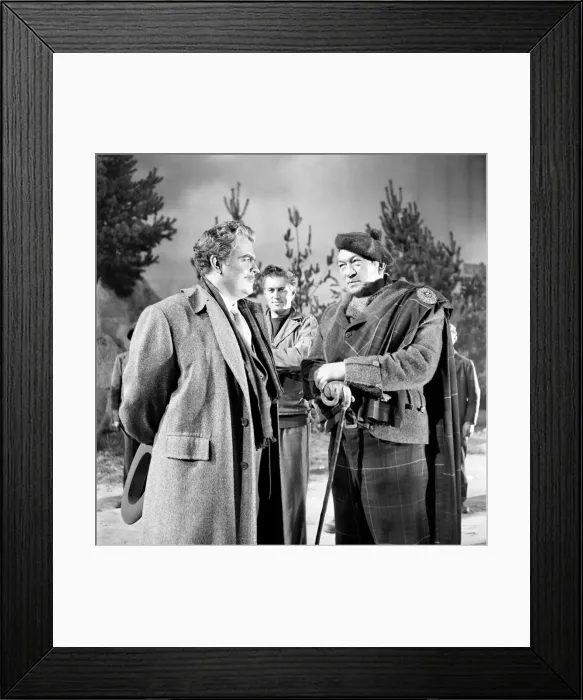 Framed Print : Orson Welles (left) seen here filming on the set of Trouble in the Glen