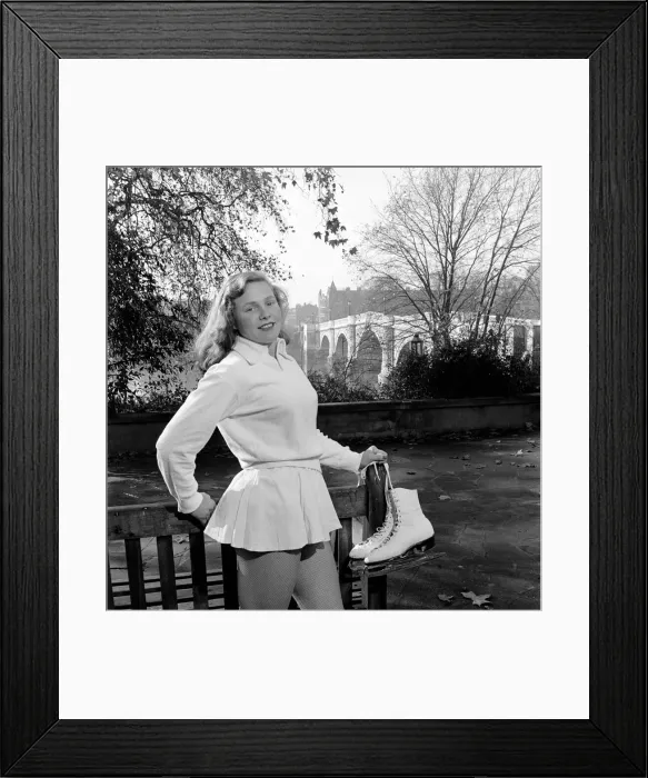 Framed Print : Nelly Ms seen here with here Ice skates at Richmond Hall. December 1953 D7153 Framed Print : Nelly Ms seen here with here Ice skates at Richmond Hall. December 1953 D7153