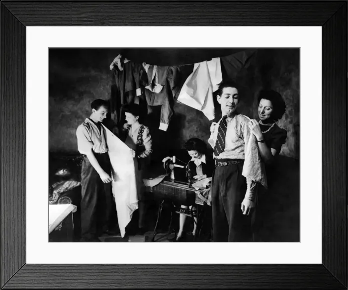Framed Print : Next seasons togs being made by Burns Utility Club supporters. Left to right: Geo Framed Print : Next seasons togs being made by Burns Utility Club supporters. Left to right: Geo