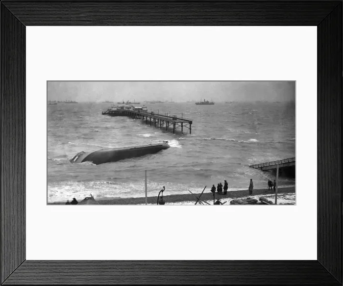 Framed Print : The Dutch Ship Nora'on fire off the South East Coast after being mined Framed Print : The Dutch Ship Nora'on fire off the South East Coast after being mined