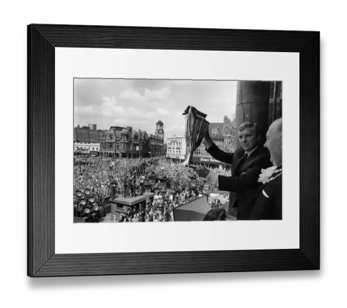 Framed Print : Bobby Moore with the cup at the Town Hall. May 1965 P011348 Framed Print : Bobby Moore with the cup at the Town Hall. May 1965 P011348