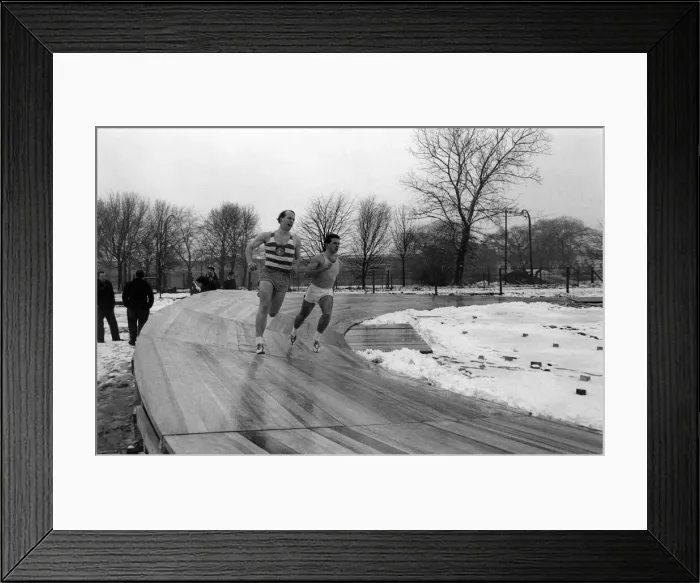 Framed Print : The try-out today David Jones, one of Britains top sprinters and George Cmela Framed Print : The try-out today David Jones, one of Britains top sprinters and George Cmela