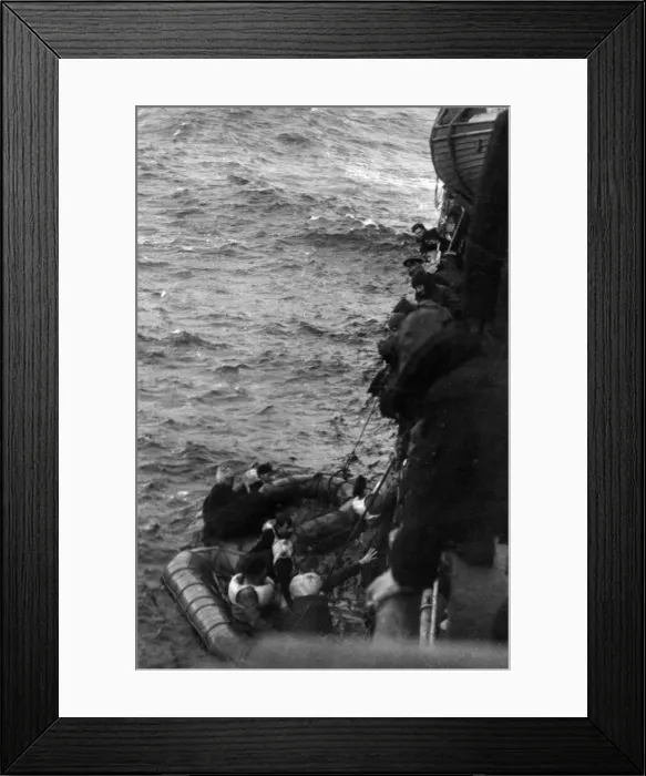 Framed Print : World War II: Shipping. British seaman rescued after their ship was sunk by a U-boat Framed Print : World War II: Shipping. British seaman rescued after their ship was sunk by a U-boat