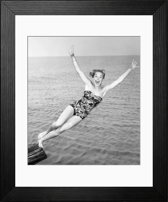 Framed Print : Shirley Burniston seen here modelling an all in one Swim suit Framed Print : Shirley Burniston seen here modelling an all in one Swim suit