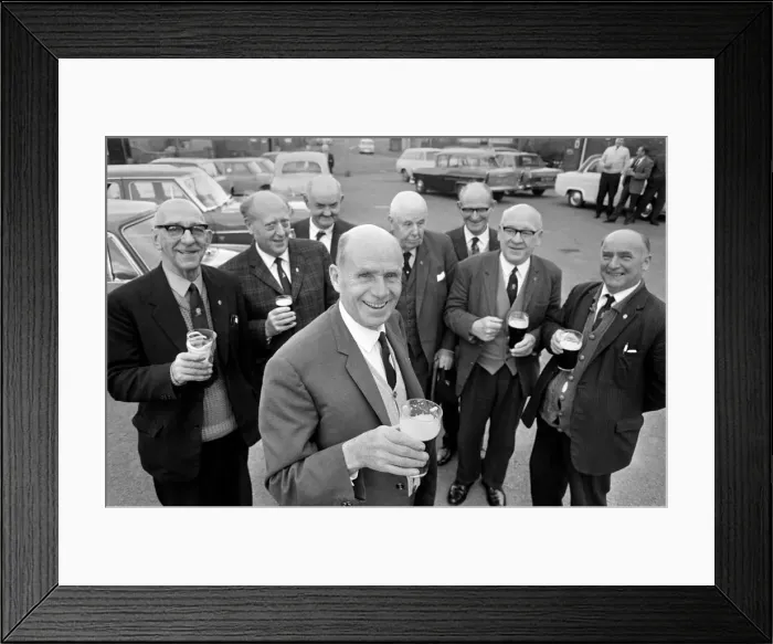 Framed Print : Secretary of the Bald Head d Mens Club Vic Hinds with some of his members outside