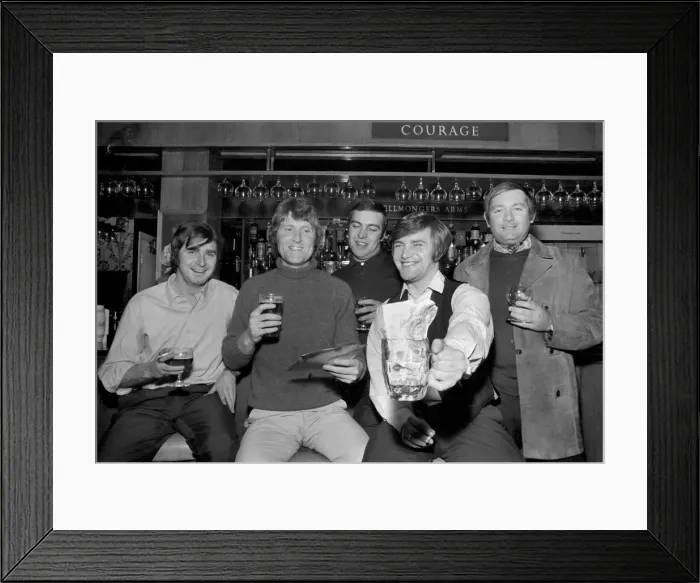 Framed Print : Drinking. Men in Pubs: Dockers start fund for the duke. In the bar of the Felmongers Arms Framed Print : Drinking. Men in Pubs: Dockers start fund for the duke. In the bar of the Felmongers Arms