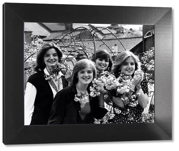 Anne, left, Bernadette, maureen and Linda enjoy the apple blossom. May 1979 P009920