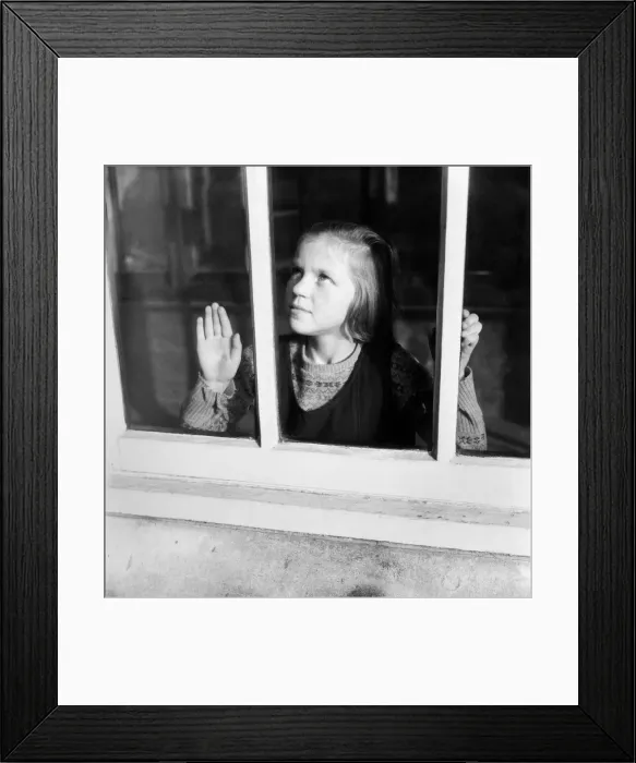 Framed Print : Children. Orphan girl looking out of window. December 1953 D7311 Framed Print : Children. Orphan girl looking out of window. December 1953 D7311