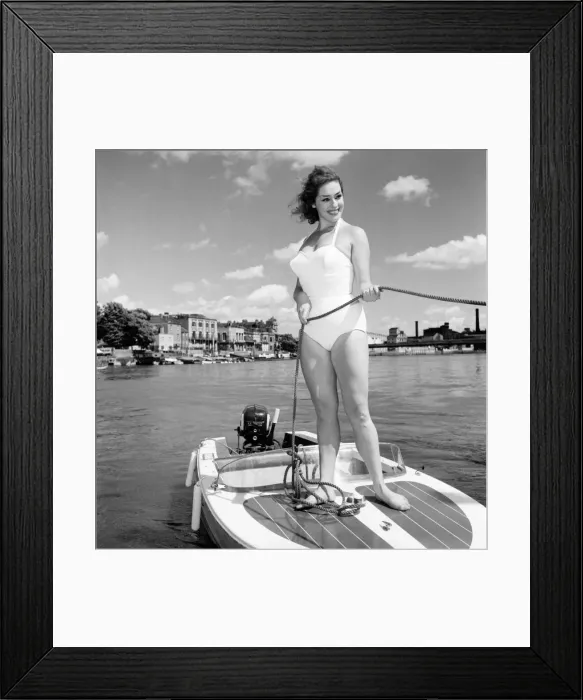 Framed Print : Glamour girl / actress June Barry at Hammersmith Pier. June 1960 M4372-007 Framed Print : Glamour girl / actress June Barry at Hammersmith Pier. June 1960 M4372-007